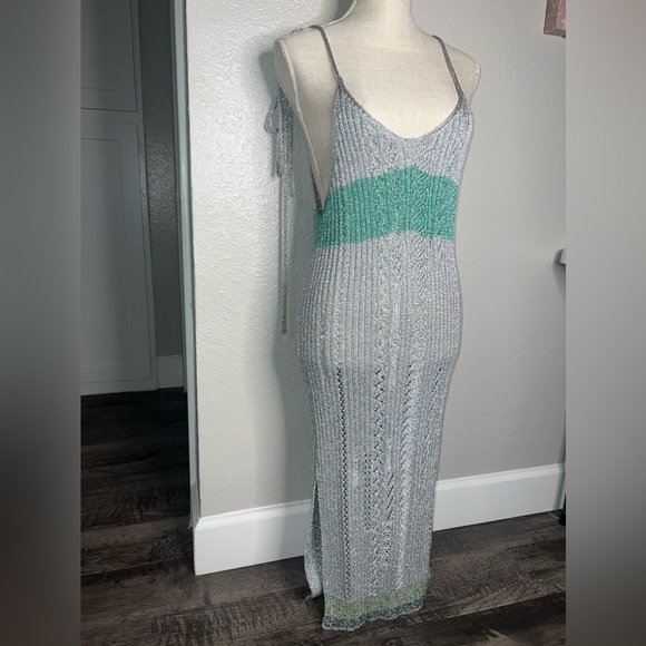 zadig and voltaire silver dress ZADIG & VOLTAIRE DELUXESize S Silver Black Nylon Spaghetti Straps Cocktail Dress
